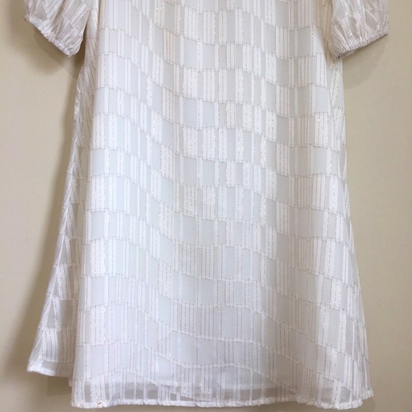 Lulus Check Up On It White and Gold Short Sleeve Mini Shift Dress - Picture 8 of 16
